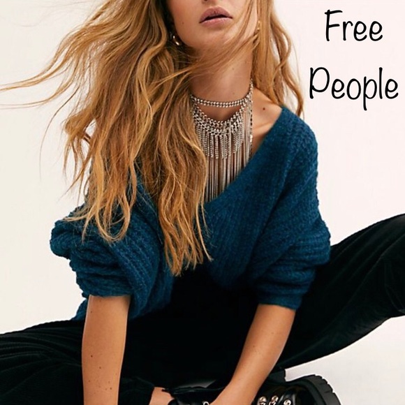 NWT Free People Sweater Moonbeam V  In Dream Lagoon New With Tags - Picture 2 of 8